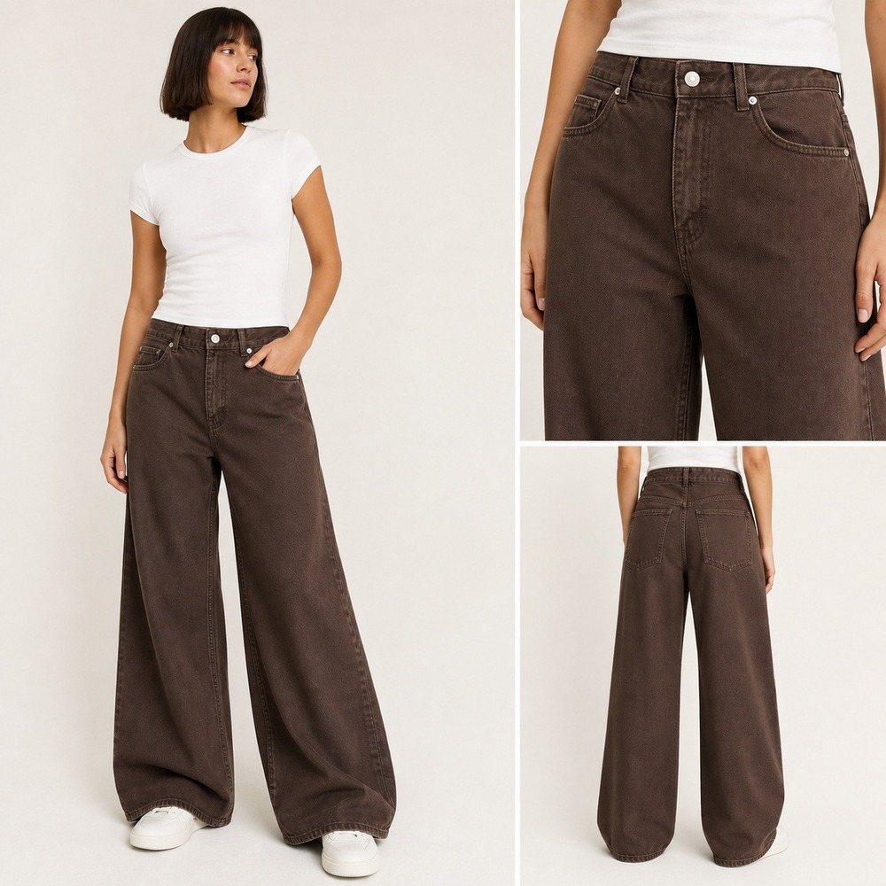 Zara Wide Leg Flare Jeans in Dark Brown